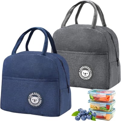 Draagbare Lunchtas voor Volwassenen - Koeltas 7L voor Werk, School, Picknick en Reizen, Ideaal voor Mannen en Vrouwen, Navy Blauw en Grijs