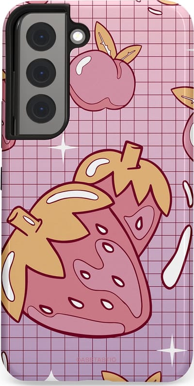 Casetastic Hoesje Geschikt voor Samsung S22 - Stijlvolle Beschermende Duo-layer Case - Zoete aardbeien raster
