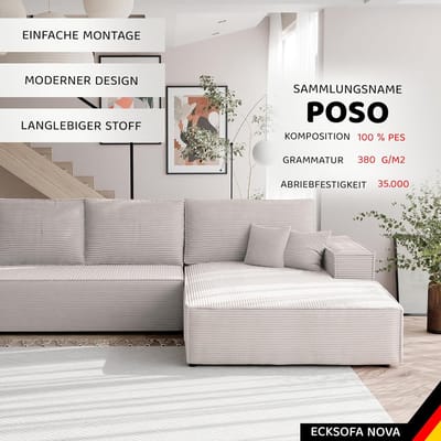 Hoekbank met Slaapfunctie 294x185 cm L-vorm Links – Fluwelen 3-zits Slaapbank met Opbergruimte, Bedfunctie 140x244 cm, Moderne Design Bank – Nova Luxe Comfort – Laura