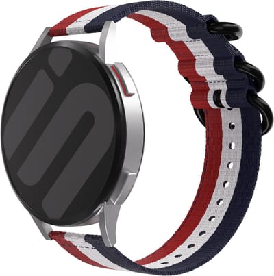 Strap-it Nylon gesp bandje - geschikt voor Xiaomi Watch S1 (Active/Pro) / Watch 2 Pro / Watch S3 / Mi Watch / Amazfit Balance / Bip 5 - rood/wit/blauw