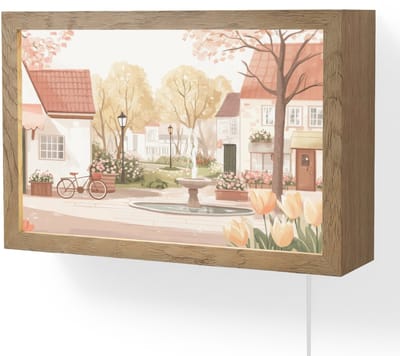 Wandlamp 30x20 cm - Oplaadbaar - Dorpsplein - Fontein - Tulpen - Wandlampen binnen woonkamer - Slaapkamer lamp met kabel - Decoratieve nachtlamp - Vloerlamp snoer