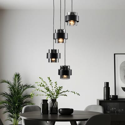 LumenXL Moderne hanglamp zwart - smoke glas, 4-lichts - Fynna
