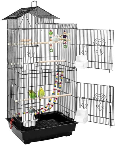 Vogelkooi 47x37x137CM - Vogelhuis - Voliere - Papagaaienkooi - Vluchtkooi - Valkparkieten - Vinken - Afsluitbare deur - Zwart
