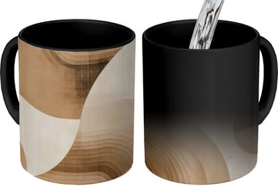 Magische Mok - Foto op Warmte Mokken - Koffiemok - Retro - Geometrische lagen - Aardetinten - Magic Mok - Beker - 350 ML - Theemok