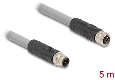Delock M12 Cable L-coded 5 pin male to female PUR suitable for drag chains 5 m grey