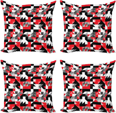 ABAKUHAUS Abstract Sierkussen Kussenhoes 4 Pack, Halve Driehoeken Vierkant, Modern Accent Dubbelzijdig Digitaal Print, 40 x 40 cm, Grijs Wit