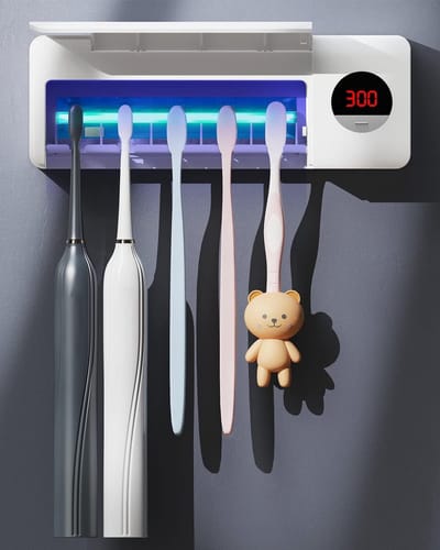 UV-tandenborstelontsmettingsmiddel, badkamertandenborstelhouder wandmontage met sterilisatiefunctie, 2000 mAh opladen, timingfunctie, tandenborstelorganizer voor dames (wit)