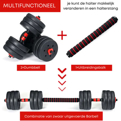 Sportsly Dumbbells set - 30 kg - Inclusief verstelbare halterstang - Barbell - Dumbbells - Halter - Homegym