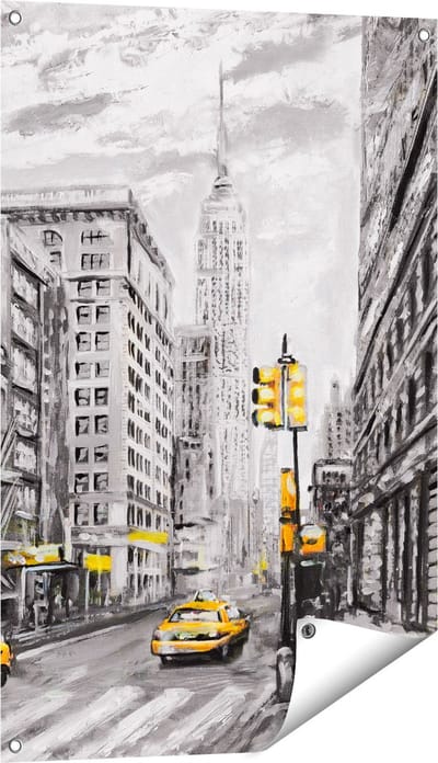 Gards Tuinposter Geschilderde New York Tekening - Zwart Wit - 60x90 cm - Tuindoek - Tuindecoratie - Wanddecoratie buiten - Tuinschilderij