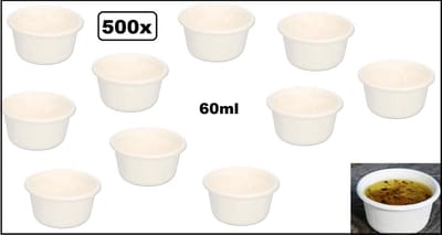 500x Luxe BIO Sauscup 60ml wit - suikerriet - Composteerbaar saus mayonaise ketchup mosterd bakje eten food