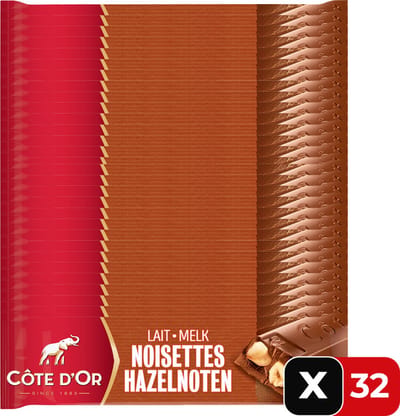 Côte d'Or Chocolade Repen Melk Hele Hazelnoten - 45 Gram - 32 Stuks - Chocolade - Reep - Snack - Voordeelverpakking