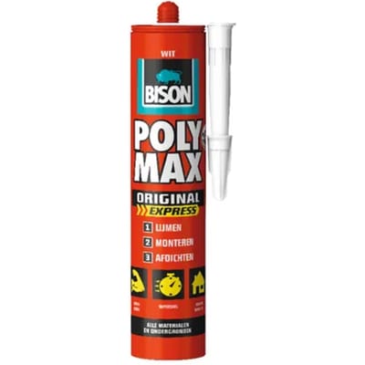 Bison Poly Max Express wit - montagelijm, lijmen,monteren en afdichten, unieke SMP technologie, oplosmiddelvrij, binnen en buiten, vrijwel alle ondergronden
