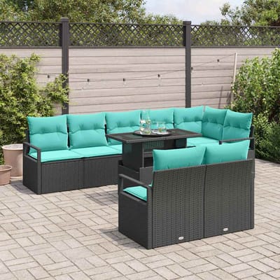 vidaXL - Tuinbank - Set - 9 - st - 8-Aantal - zitplaatsen - Zwart - en - Blauw