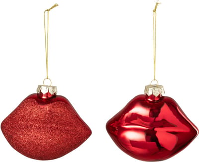 J-Line hanger Lippen - glas - rood - 2 stuks