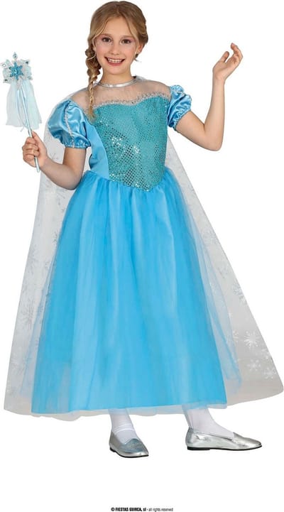 Fiestas Guirca Prinsessen verkleed jurk/kostuum - blauw - voor meisjes - prinses - ijsprinses - incl. cape 122/134