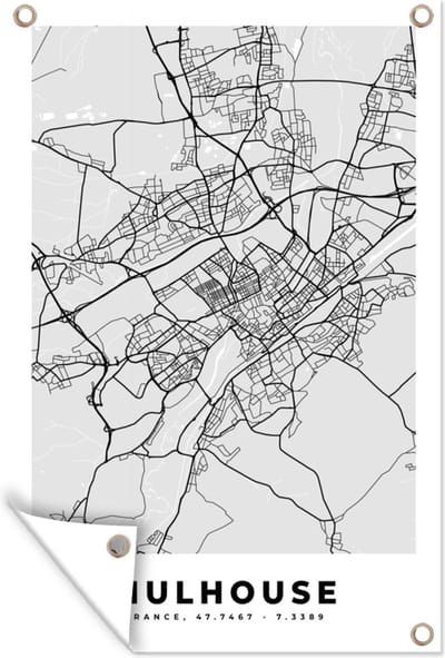 Muurdecoratie Frankrijk - Mulhouse - Stadskaart - Plattegrond - Kaart - 120x180 cm - Tuinposter - Tuindoek