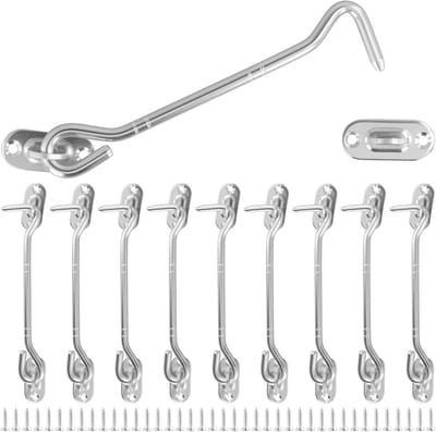 Set van 10 RVS Stormhaken met Schroeven 150 x 33 mm - Sterke Ooghaken voor Raam en Deur Bevestiging