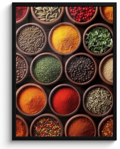 Poster in lijst - Fotolijst 50x70 cm - Posters - Bakjes - Hout - Kruiden - Kleurrijk - Posterlijst zwart - Decoratie - Wanddecoratie woonkamer - Muurdecoratie slaapkamer