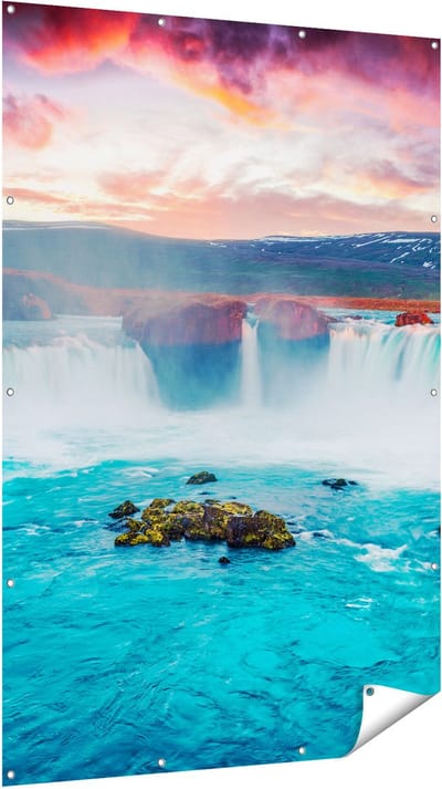 Gards Tuinposter Watervallen op het Blauwe Water in IJsland - 120x180 cm - Tuindoek - Tuindecoratie - Wanddecoratie buiten - Tuinschilderij