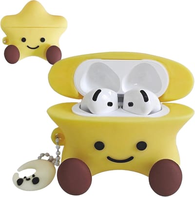 Thijox - Grappige 3D Kawaii Ster Cartoon Design Zachte Siliconen Beschermhoes voor AirPods 4. Generatie 2024 met Sleutelhanger voor Meisjes en Kindere