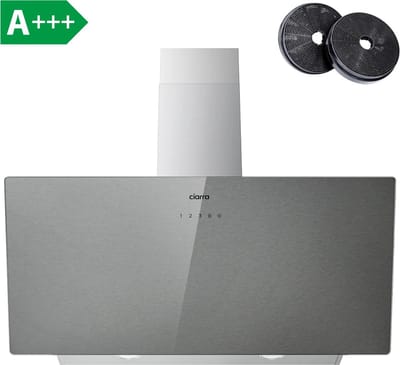 CIARRA CBCS9736H-S 90cm Schuine Afzuigkap Grijs – Geborsteld Zilver - met WiFi - inclusief set koolstoffilters – 650m3 - energieklasse A+++