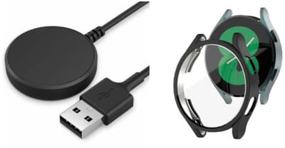 Strap-it TPU case zwart + oplaadkabel – geschikt voor Samsung Galaxy Watch 4 44mm – schokbestendig beschermhoesje & duurzame oplader