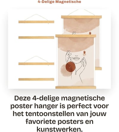 Dailygoods- Posterhanger 31 cm Magnetisch - Houten Posterrail - A3 Houten Posterlijsten - Schadevrij en Herbruikbaar - Minimalistisch Ontwerp - Voor Kunstwerken en Foto's - Posterlijst