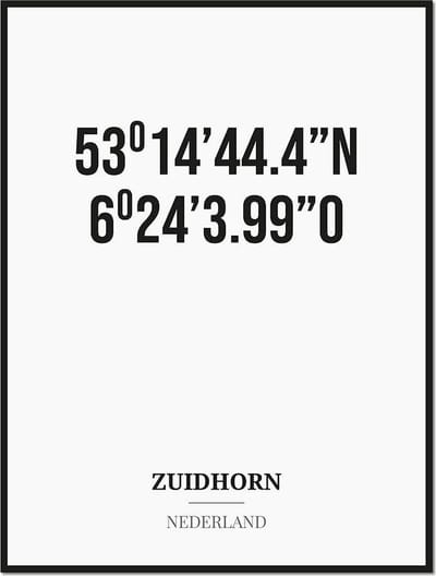 Poster/kaart ZUIDHORN met coördinaten