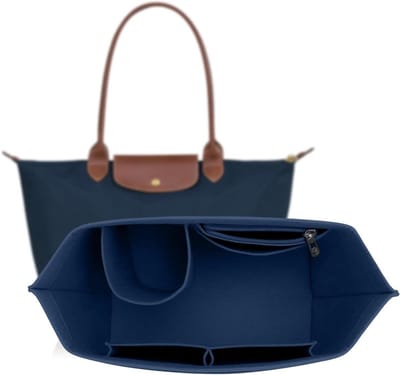 SnelShoppen - Bag Organiser voor Longchamp Le Pliage - Vilt Handtas Organizer met Multifunctionele Compartimenten - Grote Capaciteit (Blauw, L)