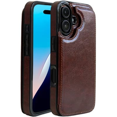 ShieldCase Wallet case geschikt voor de Apple iPhone 16 hoesje - telefoonhoesje met ruimte voor pasjes / briefgeld - kunstlederen back cover - hoesje met pasjeshouder voor briefgeld / bankpas / rijbewijs (bruin)