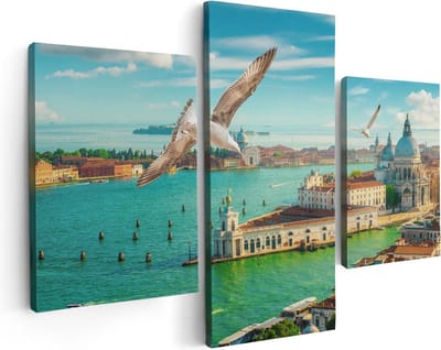 Artaza Canvas Schilderij Drieluik Venetië Stad vanuit Boven - 90x60 - Foto Op Canvas - Canvas Print
