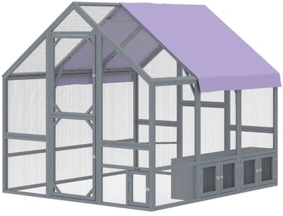 Kippenhok - Kippenren - Met ren - Voor buiten - kippenhok met schaduw - 211 x 186,5 x 185,5 cm - Donkergrijs