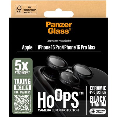 PanzerGlass Screenprotector geschikt voor Apple iPhone 16 Pro Glazen | PanzerGlass Ceramic Hoops Camera Lens Protector - Case Friendly