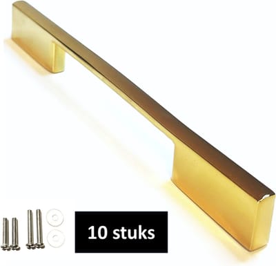 Handgreep Goud 192mm - 10 stuks - (GOUD-PVD) Hoge Kwaliteit - Meubelgrepen - Keukengreep Goud - Kastgrepen - Handgrepen keukenkastjes - Meubelgreep - Handgrepen voor deurtjes - handgreep keuken - Deurgreep - ladegreep - inclusief schroeven