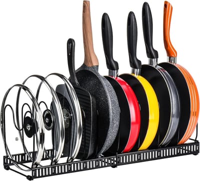Pannenhouder - Keuken Organizer - Keuken Opruimen - Uitbreidbaar Ontwerp - 10 Compartimenten - Zwart