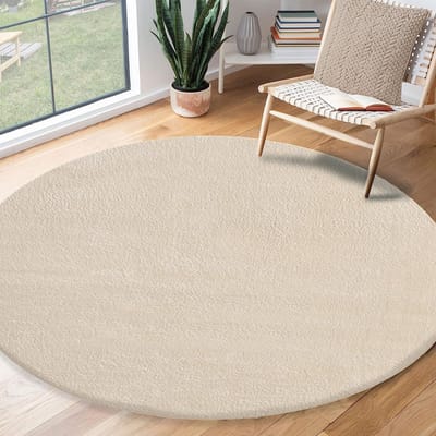 the carpet RELAX – Extra Zacht & Wasbaar Vloerkleed tot 30°C met Antislip Onderzijde – Fluweelachtige Structuur – Voor Slaapkamer of Woonkamer – Beige, rond 160 cm