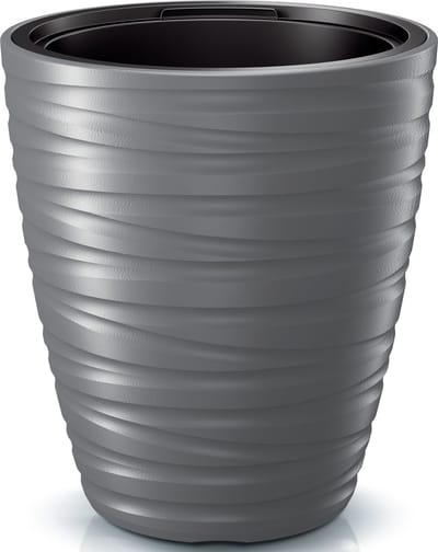 Prosperplast Plantenpot/bloempot Amazing - buiten/binnen - kunststof - steengrijs - D37 x H42 cm - met binnenpot