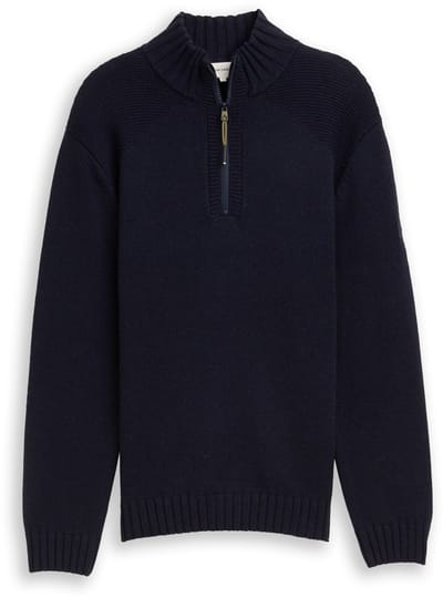 Tom Tailor - Troyer gebreide trui met ribdetails - Maat M - Knitted Navy Melange