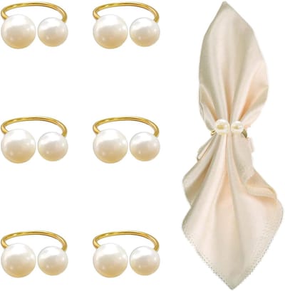 Elegante ronde servetringen met gouden kralen - 6 stuks herbruikbare decoratie voor bruiloften, kerst en feestelijke diners