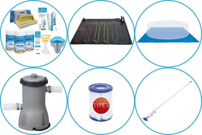 WAYS - Zwembad Accessoirepakket 6-delig - WAYS Onderhoudspakket & Zwembad verwarming & Filterpomp (58383) & Zwembad filters Type II & Onderhoudsset & Grondzeil