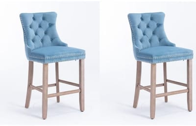 Stoel Set Van 2 60x49,5x103,5cm Barstoel Eetkamerstoelen Lichtblauw Fluweel Houten Poten Chrome Nailhead Trim Knop Tufted Decoratie Geschikt Voor Keuken Bar