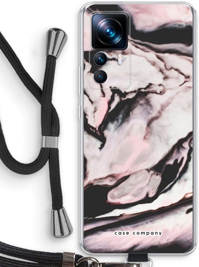 Case Company® - Hoesje met koord geschikt voor Xiaomi 12T hoesje met Koord - Roze stroom - Telefoonhoesje met Zwart Koord - Bescherming aan alle Kanten en Over de Schermrand