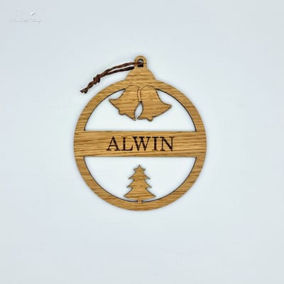 [Nice Little Things] - Houten Kerstbal - met Naam - Eik