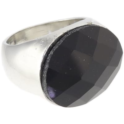 Behave - Ring - Zilverkleurige statement ring met grote ovale zwarte facetgeslepen glassteen – Nikkelvrij - 16mm