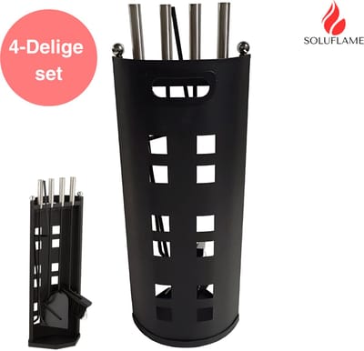 Soluflame® Haardset Zwart - Openhaard set 120x35x35 cm - Haardset voor houtkachel - Vuurpook - Kachelpook - Haardtang