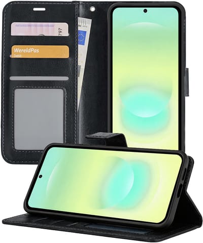 Hoesje - Met Pasjeshouder - Geschikt voor Samsung Galaxy A37 - Luxe Bookcase Portemonee - Flip Case - Kunstleer Book Case - Flipcase - Book Cover - Walletcase - Portemonneehoes - Telefoonhoesjes - Zwart