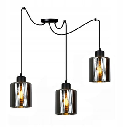 Loft Hanglamp Zwart Glas 3xE27 Verstelbaar