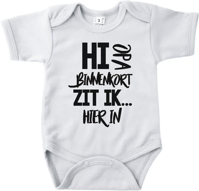 Baby romper met tekst zwangerschap aankondiging | Hi Opa binnenkort zit ik hierin | wit | korte mouw | maat 56 cadeautje zwangerschap aankondiging bekendmaking | Cadeautje 100% katoen.