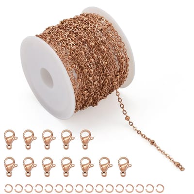 PandaHall 5 m roestvrijstalen satellietkettingen roségoud kralenketting gesoldeerde verlengkettingen met kreeft klauw sluitingen springringen voor ketting sieraden maken