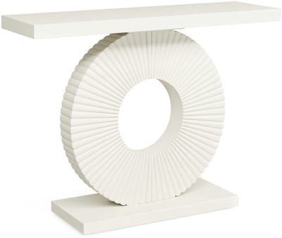 Pugsdrly consoletafel, haltafel met ronde bloemvormige voet, smalle bijzettafel van hout, salontafel voor de woonkamer, gang, slaapkamer, landhuisstijl, 100 x 30 x 79 cm, wit